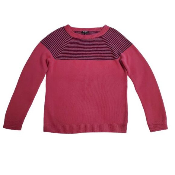 Talbots Pink and Navy Striped Lambs wool Sweater Size MP - Picture 2 of 7